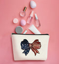 BARPERY 4th of July Coquette Makeup Bag Red White Blue Accessories Bow