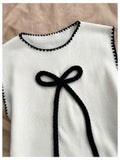 Verdusa Women’s Sleeveless Sweater Vest Bow Knit Tank Top White S