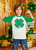St. Patrick's Day Shamrock Raglan Crewneck Tee Kids White Green Size 4Y