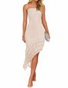 ZESICA Women's Strapless Bodycon Tube Dress Off Shoulder Mesh Apricot Size S