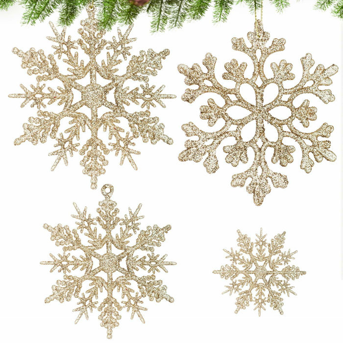 [Like New] Langley Christmas Snowflake Ornaments Set 36pcs Rose Gold 4 Sizes Glitter