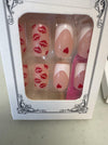 Valentine's Day Press On Nails Medium Square Red Lips Pink Heart French Tip