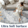 jinchan 5x7 Blue Washable Vintage Floral Area Rug Non-Slip Boho Carpet