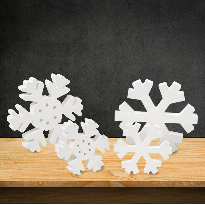 LadyRosian Wooden Snowflake Xmas Ornaments 4 Pack Standing & Hanging