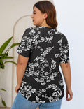 Kistore Women's Tunic Top Plus Size Crew Neck Short Sleeve Black Floral Size 2XL