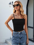 ZANZEA Black Square Neck Crop Tank Top Women Size L