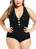 FlatterMe Women's Sexy Plus Size Black One Piece Swimsuit Lace Up Size 3XL