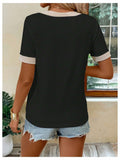 Verdusa Women's Contrast Binding V Neck Short Sleeve Colorblock Tee Black Size S