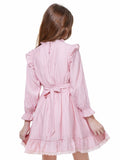 WULFUL Girls Long Sleeve Flared Belted A-line Dress Pink Size 9-10