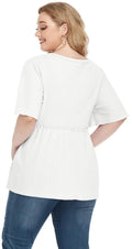 POSESHE Women's Plus Size V Neck Ruffle Button Up Blouse White Size L