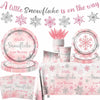 Winter Snowflake Plates & Napkins Pink Baby Shower 20pcs Winter Wonderland