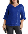 Hanna Nikole Sequin Ruffle Long Sleeve Wrap Blouse Blue Size 16Plus