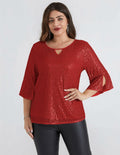 Hanna Nikole Womens Sparkle Sequin Top Cap Sleeve Red Size 20Plus