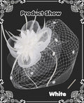 Kidukso Fascinators Hat Vintage 1925s Derby Mesh Veil Feathers White
