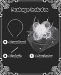 Kidukso Fascinators Hat Vintage 1925s Derby Mesh Veil Feathers White
