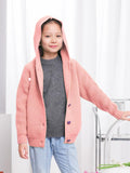 AUTWARM Girls Hooded Cardigan Oversized Knit Sweater Brown Size 5-6Y