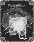Kidukso Fascinators Hat Vintage 1925s Derby Mesh Veil Feathers White