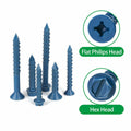 290PCS Concrete Screws 12 Sizes Flat & Hex Head Masonry Anchors 1.25"-2.25"