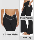 Flare Crossover Leggings with Pockets High Waisted Yoga Pants Black XS