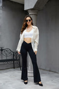 Flare Crossover Leggings with Pockets High Waisted Yoga Pants Black XS