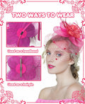 Kidukso Fascinators Hat Vintage 1923s Derby Mesh Veil Feathers Rose Red