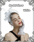 Kidukso Fascinators Hat Vintage 1930s Derby Mesh Veil Feathers White
