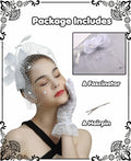 Kidukso Fascinators Hat Vintage 1930s Derby Mesh Veil Feathers White