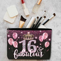 AWSICE Makeup Bag Black Pink 16 Fabulous Birthday Gift for Girls