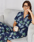 Ekouaer Women Pajamas Set Button Down Short Sleeve Navy Size Small