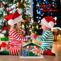 Zqoyn LED Lighted Christmas Village House Decor Set with Deer Indoor Table Decor