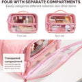 FUNSEED Clear Travel Toiletry Bag Large Organizer Pink Multiple Compartments