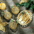 Christmas Ball Ornaments 4pc Set Champagne Pinecone Rattan String Decor