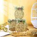 Christmas Ball Ornaments 4pc Set Champagne Pinecone Rattan String Decor
