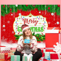 Merry Christmas Backdrop Red Green Balls Leaves Party Decoration 7x5Ft