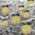 Christmas Ball Ornaments 4pc Set Champagne Pinecone Rattan String Decor