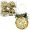 Christmas Ball Ornaments 4pc Set Champagne Pinecone Rattan String Decor