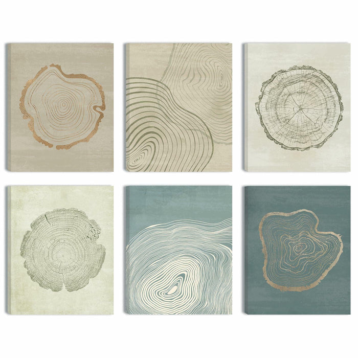 Anyzal Tree Ring Canvas Wall Art 6 Panels Gray 8x10 inches