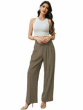 Betusline Womens Business Casual Wide Leg Long Dress Pants Brown Size Small