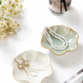 2PCS Lotus Leaf Ring Holder Dish Ceramic Trinket Tray White Light Green