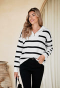 Pink Queen Autumn Striped Knitted Sweater White Stripe Pullover Size L