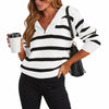 Pink Queen Autumn Striped Knitted Sweater White Stripe Pullover Size L