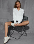 Womens Half Zip Pullover Sweatshirt White Fleece Crop Top with Pocket Size XL