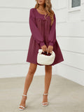Wenrine Womens Long Sleeve Sweatshirt Dress Patchwork Wine Red S