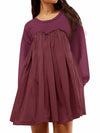 Wenrine Womens Long Sleeve Sweatshirt Dress Patchwork Wine Red S