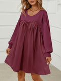 Wenrine Womens Long Sleeve Sweatshirt Dress Patchwork Wine Red S