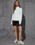 Womens Half Zip Pullover Sweatshirt White Fleece Crop Top with Pocket Size XL