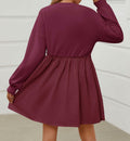 Wenrine Womens Long Sleeve Sweatshirt Dress Patchwork Wine Red S