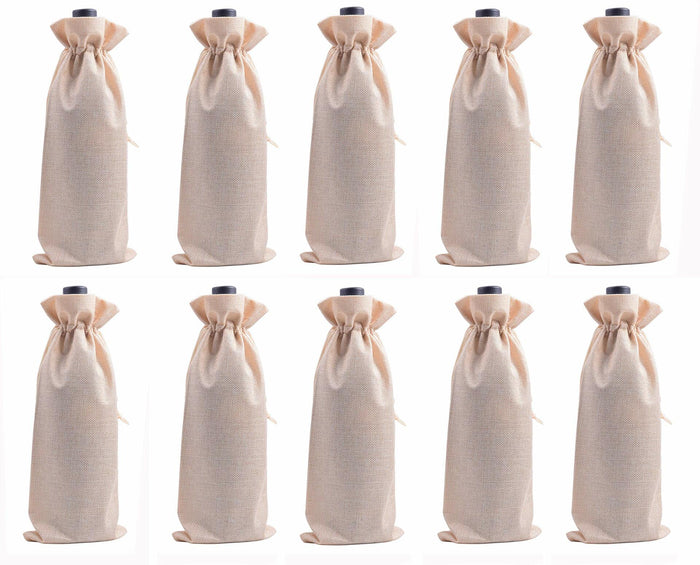 Viamto Burlap Wine Bags Drawstring Lining Beige 15x35cm 10pcs