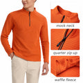 Men's Waffle Quarter Zip Pullover Shirt Mock Neck Sweatshirt Orange Size M