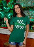 Women's St Patricks Holiday Loose Fit Irish Clover Glitter Crewneck Shirt XL